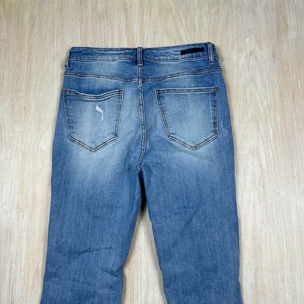 Risen Distressed High Rise Shredded Knee Grunge Edgy Cropped Boot Denim Jeans 30 - Picture 15 of 16
